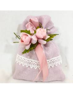 Sacchetto per confetti rosa pizzo macramè dalle tonalità rosa antico