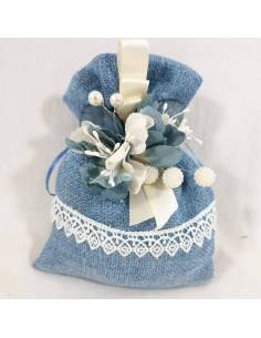 Sacchetto per confetti avion pizzo san gallo e perle