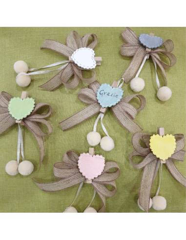 Segnaposto cuore in legno vari colori e ponpon