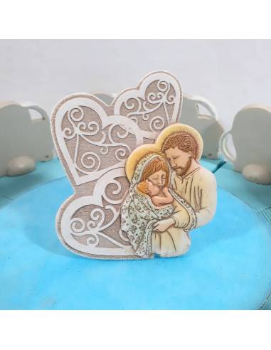 Torta bomboniera bambino cuore sacra famiglia ceramica effetto pietra nascita battesimo