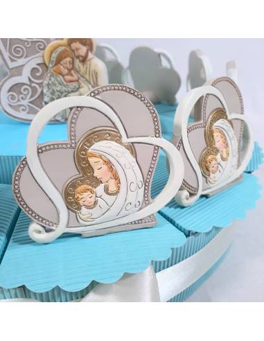 Torta bomboniera bambino cuore sacra famiglia ceramica effetto pietra nascita battesimo