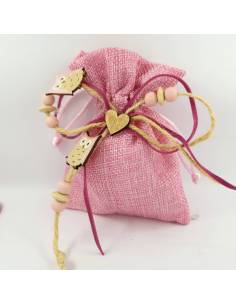 Sacchetti per confetti nascita gufetto rosa e perle in legno, Sindy Bomboniere