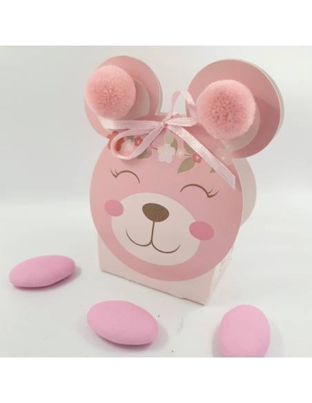 Scatoline portaconfetti Battesimo femmina orsetto pompon