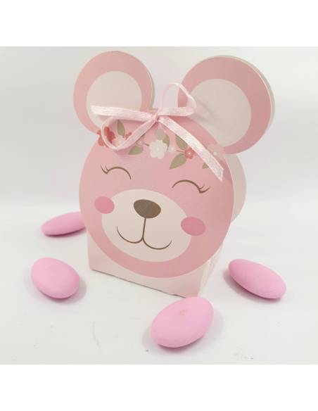 Scatoline portaconfetti Battesimo femmina orsetto pompon