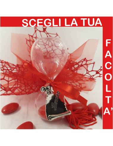 Bomboniere clessidra laurea pergamena targhetta incisa per ogni facoltà