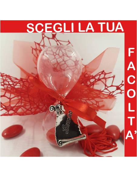 Bomboniere clessidra laurea pergamena targhetta incisa per ogni facoltà