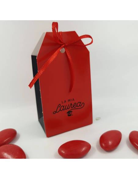 Scatolina portaconfetti rossi per laurea nastrino rosso