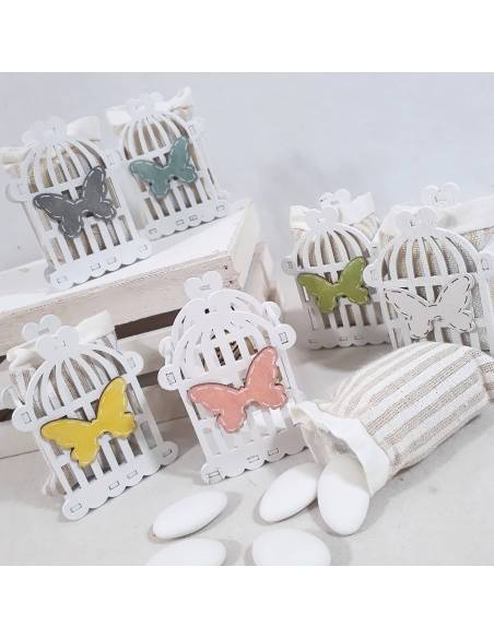 Portaconfetti prima comunione gabbietta farfalle colorate