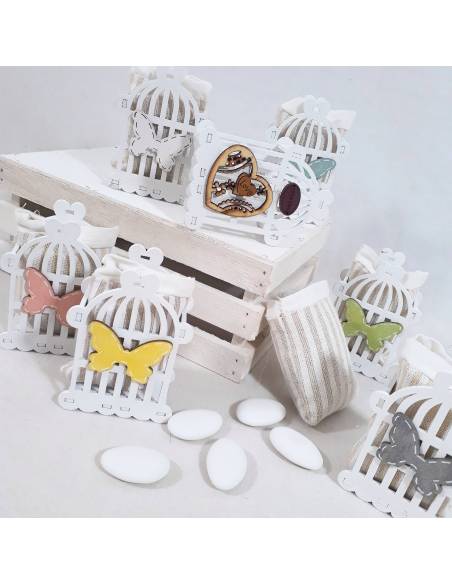 Portaconfetti prima comunione gabbietta farfalle colorate