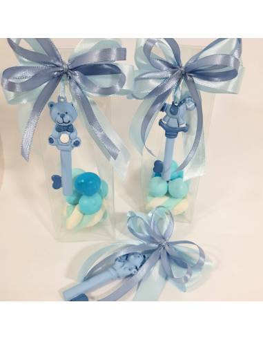 Scatoline portaconfetti battesimo animaletti chiavi azzurre