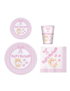Coordinato tavolo battesimo bimba piatti bicchieri tovaglioli orsetto