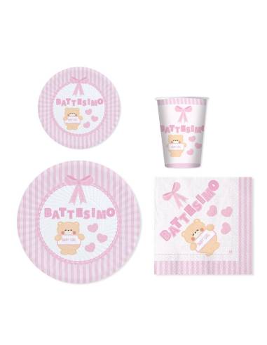 Coordinato tavolo battesimo bimba piatti bicchieri tovaglioli orsetto
