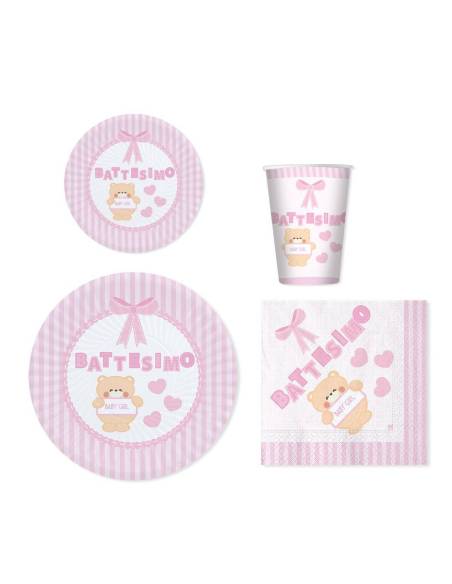Coordinato tavolo battesimo bimba piatti bicchieri tovaglioli orsetto