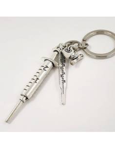 Sacchetto in rete bomboniere laurea FARMACIA tris tocco, termometro, siringa portachiavi confetti rossi 2