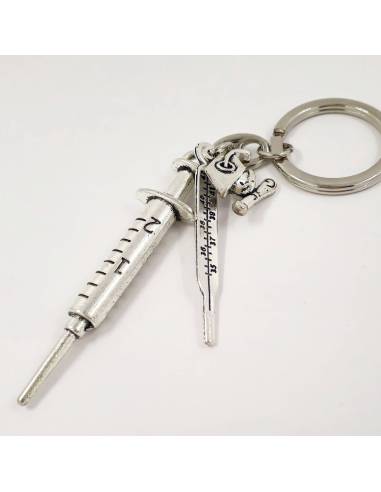 Sacchetto in rete bomboniere laurea FARMACIA tris tocco, termometro, siringa portachiavi confetti rossi