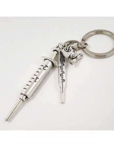 Sacchetto in rete bomboniere laurea FARMACIA tris tocco, termometro, siringa portachiavi confetti rossi