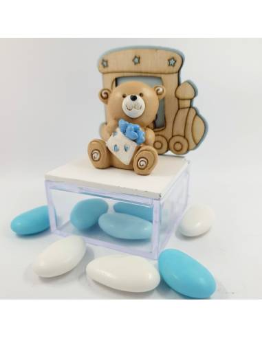 Bomboniere orsetto Battesimo bimbo trenino legno
