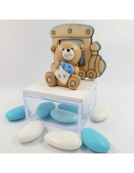 Bomboniere orsetto Battesimo bimbo trenino legno