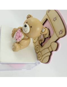 Bomboniere orsetto Battesimo bambina trenino legno 2