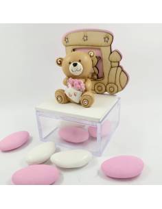 Bomboniere orsetto Battesimo bambina trenino legno