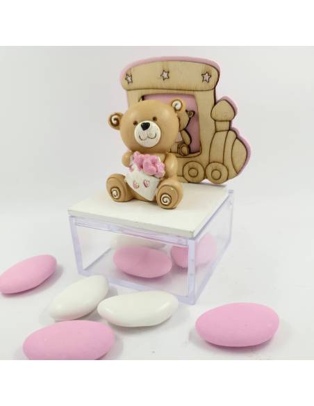 Bomboniere orsetto Battesimo bambina trenino legno