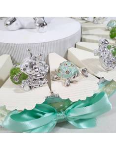 torta bomboniere battesimo maschio animaletti argentati misti con centrale salvadanaio 2