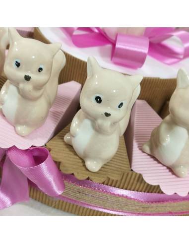Torta bomboniera Battesimo scoiattoli in ceramica bambina