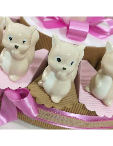 Torta bomboniera Battesimo scoiattoli in ceramica bambina