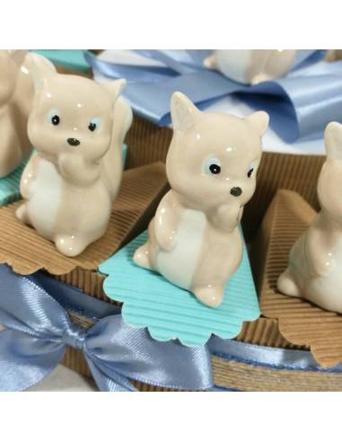Torta bomboniera Battesimo scoiattoli in ceramica bambino