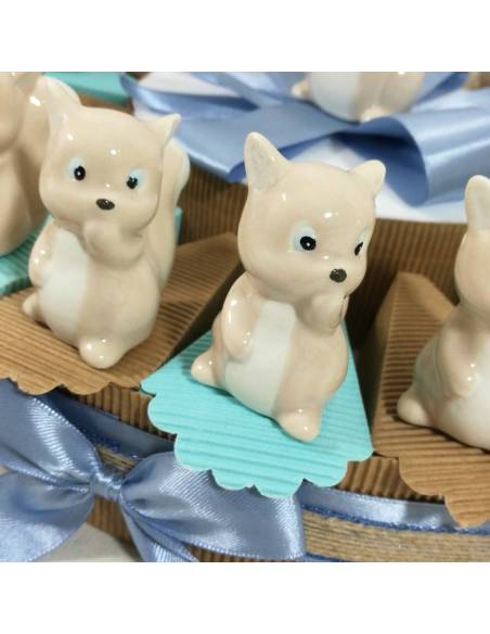 Torta bomboniera Battesimo scoiattoli in ceramica bambino