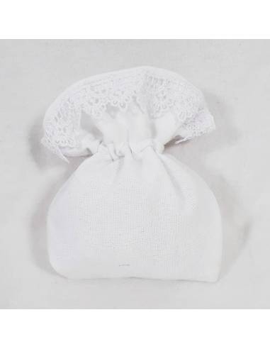 Sacchetti bomboniere Comunione in doppio cotone con merletto in macramè