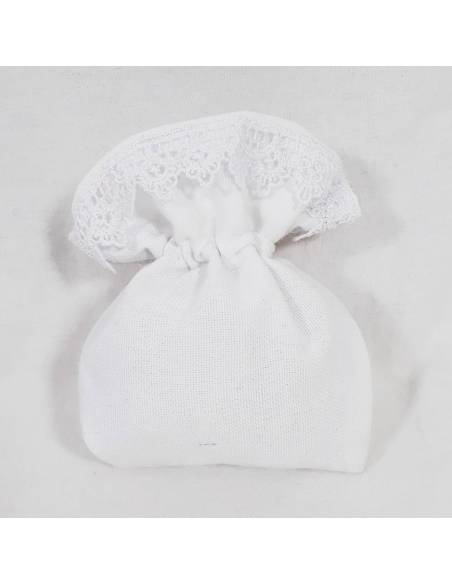 Sacchetti bomboniere Comunione in doppio cotone con merletto in macramè