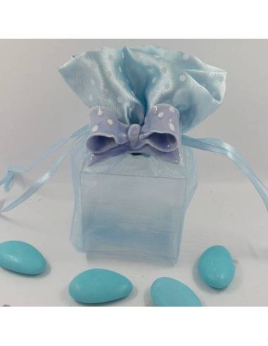 Sacchetti Battesimo bambino organza con calamita a fiocco