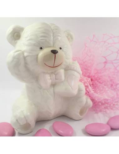 Orsetto ceramica bomboniera Battesimo bimba