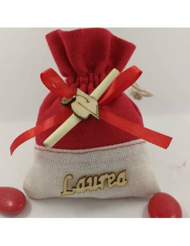 Sacchetti laurea tocco in legno con pergamena