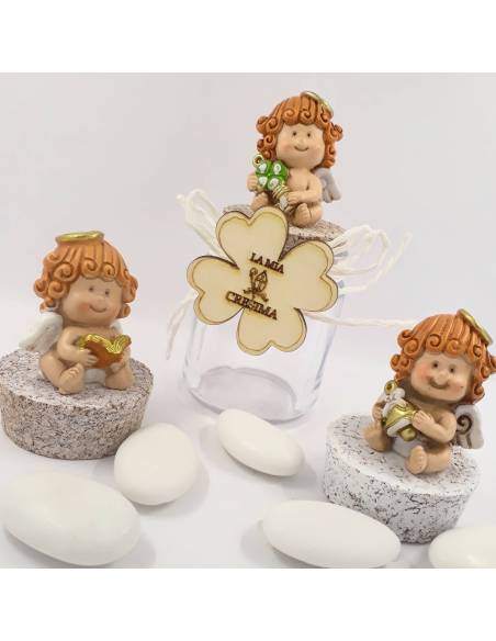 Bomboniere Cresima quadrifoglio con angioletto