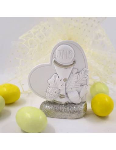 Bomboniere Comunione cuore bianco con base argento