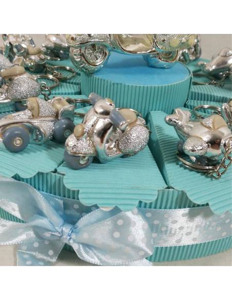 Torta bomboniera veicoli a portachiavi argentati| Sindy Bomboniere