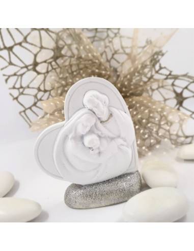 Bomboniere Battesimo sacra famiglia cuore bianco e argento