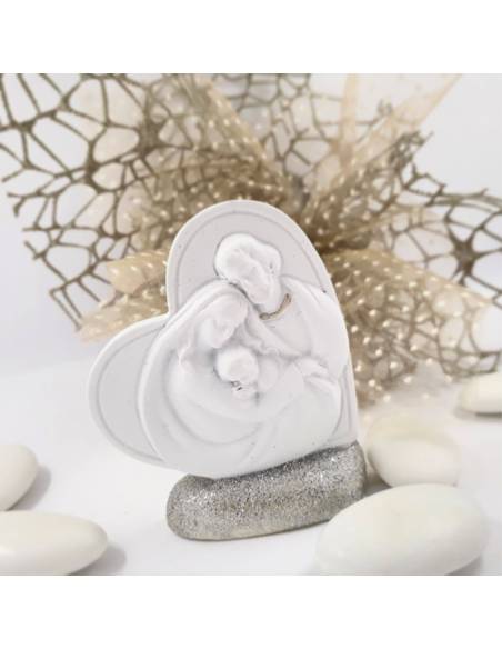 Bomboniere Battesimo sacra famiglia cuore bianco e argento