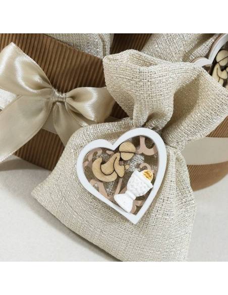 Torta bomboniere Comunione con sacchetti con stoffa che luccica