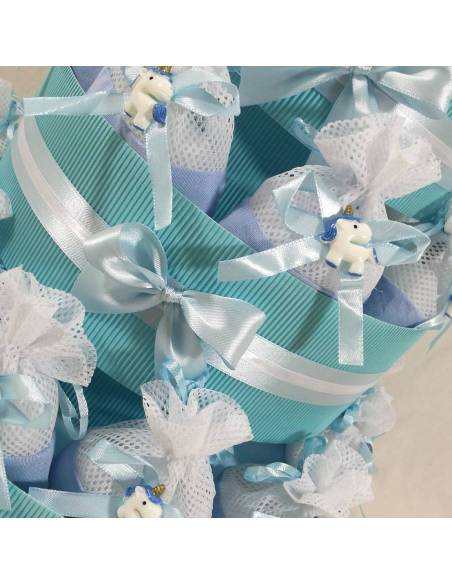 Torta bomboniera unicorno maschio porta sacchetti