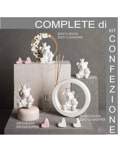 Statuina orsetto femmina cuore e coroncina Bomboniere Claraluna