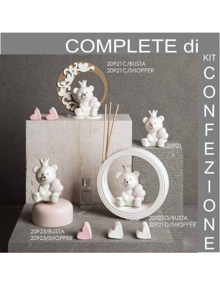 Statuina orsetto femmina cuore e coroncina Bomboniere Claraluna