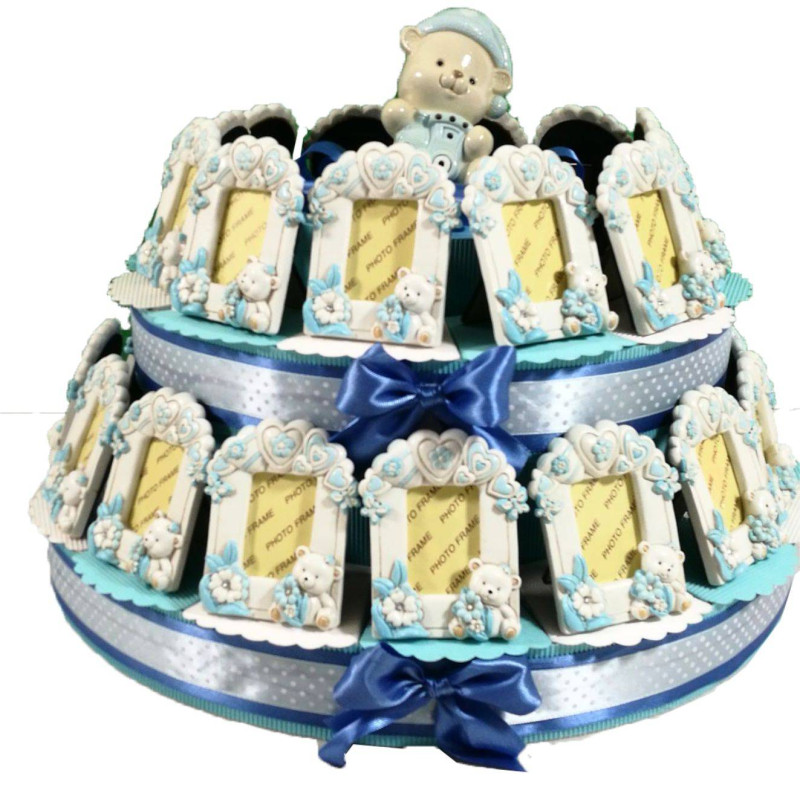 Portafoto bomboniere a torta per Battesimo maschio
