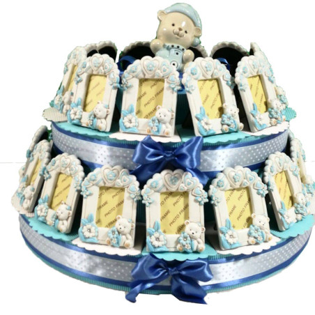 Portafoto bomboniere a torta per Battesimo maschio