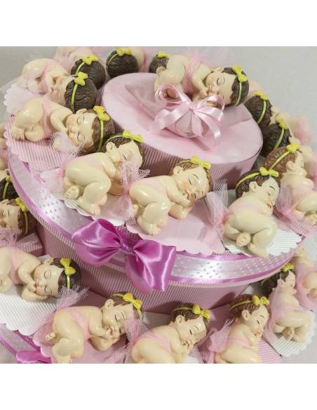 Torta bomboniera Battesimo bimba tulle rosa| Sindy Bomboniere