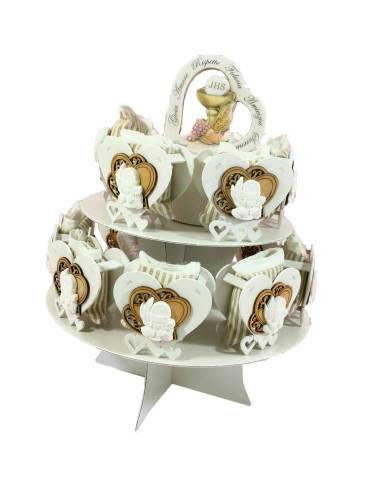 Torta bomboniera per Comunione cuore portaconfetti con gessetto eucarestia