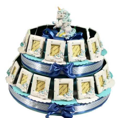 Torta bomboniera unicorno portafoto maschio