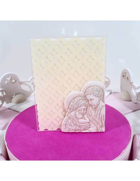 Torta bomboniera nascita battesimo bambina cuore sacra famiglia ceramica effetto pietra sacramenti